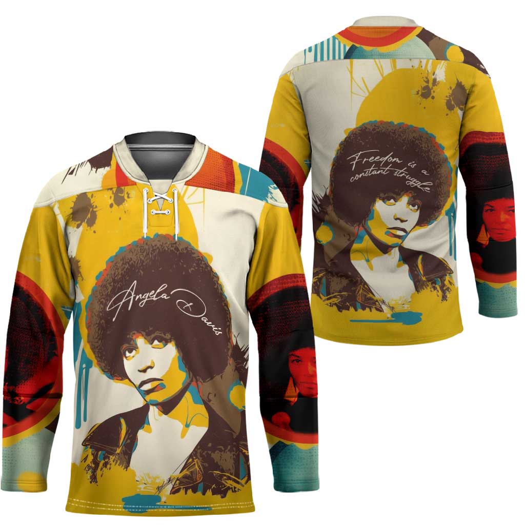 Angela Davis Hockey Jersey Bold Pop Art Style Freedom Is a Constant Struggle Quote Civil Rights Activist - African Pride