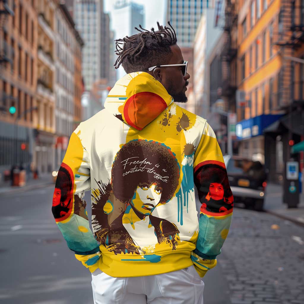 Angela Davis Hoodie Bold Pop Art Style Freedom Is a Constant Struggle Quote Civil Rights Activist - African Pride