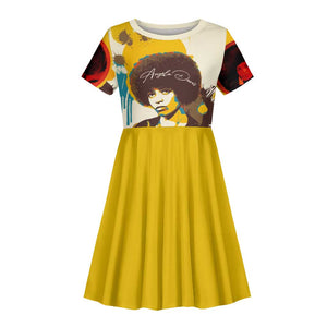 Angela Davis Kid Short Sleeve Dress Bold Pop Art Style Freedom Is a Constant Struggle Quote Civil Rights Activist TS04