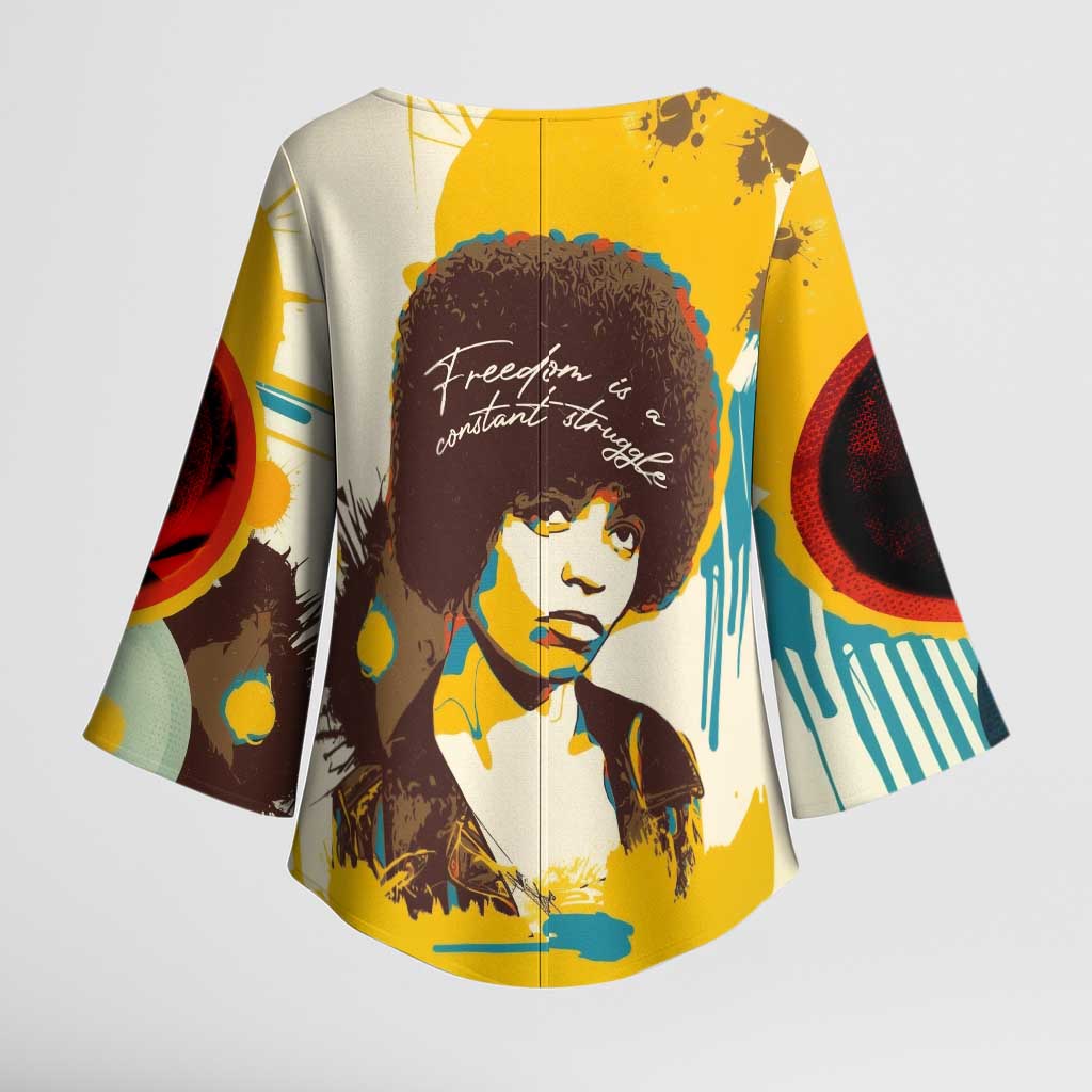 Angela Davis Kimono Sleeve Blouse Bold Pop Art Style Freedom Is a Constant Struggle Quote Civil Rights Activist - African Pride