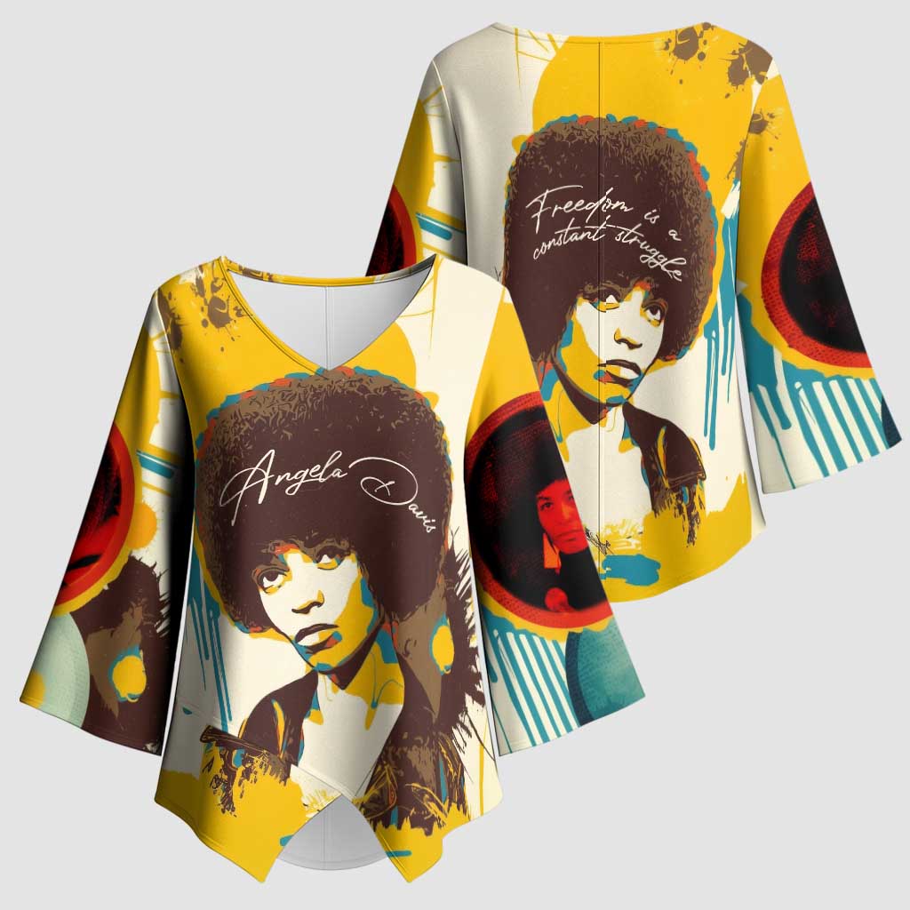 Angela Davis Kimono Sleeve Blouse Bold Pop Art Style Freedom Is a Constant Struggle Quote Civil Rights Activist - African Pride