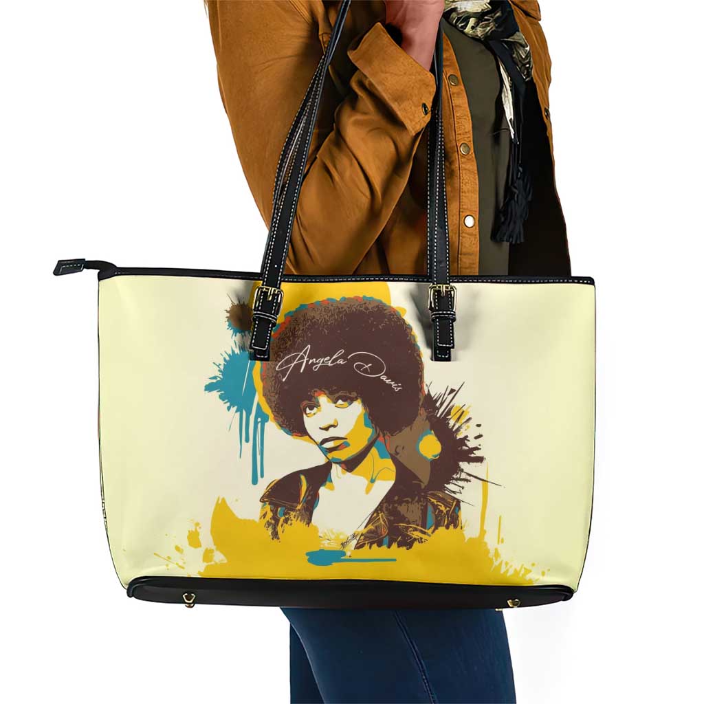 Angela Davis Leather Tote Bag Bold Pop Art Style Freedom Is a Constant Struggle Quote Civil Rights Activist - African Pride