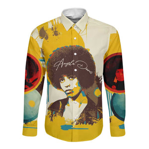 Angela Davis Long Sleeve Button Shirt Bold Pop Art Style Freedom Is a Constant Struggle Quote Civil Rights Activist - African Pride