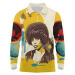 Angela Davis Long Sleeve Polo Shirt Bold Pop Art Style Freedom Is a Constant Struggle Quote Civil Rights Activist - African Pride