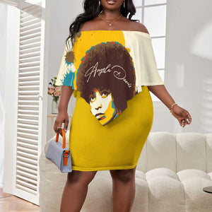 Angela Davis Off Shoulder Short Dress Bold Pop Art Style Freedom Is a Constant Struggle Quote Civil Rights Activist - African Pride