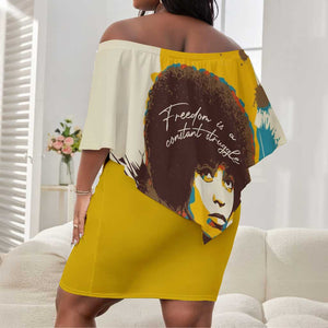 Angela Davis Off Shoulder Short Dress Bold Pop Art Style Freedom Is a Constant Struggle Quote Civil Rights Activist - African Pride