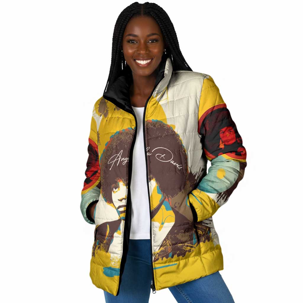 Angela Davis Padded Jacket Bold Pop Art Style Freedom Is a Constant Struggle Quote Civil Rights Activist - African Pride