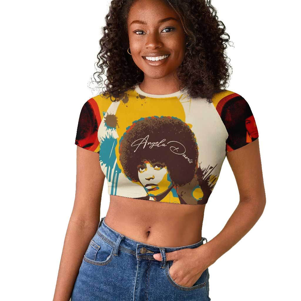 Angela Davis Raglan Cropped T shirt Bold Pop Art Style Freedom Is a Constant Struggle Quote Civil Rights Activist TS04