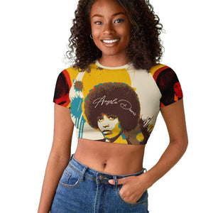 Angela Davis Raglan Cropped T shirt Bold Pop Art Style Freedom Is a Constant Struggle Quote Civil Rights Activist TS04