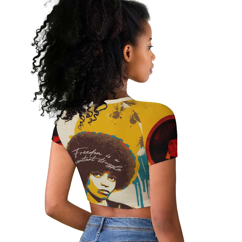 Angela Davis Raglan Cropped T shirt Bold Pop Art Style Freedom Is a Constant Struggle Quote Civil Rights Activist TS04