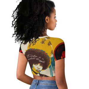 Angela Davis Raglan Cropped T shirt Bold Pop Art Style Freedom Is a Constant Struggle Quote Civil Rights Activist TS04