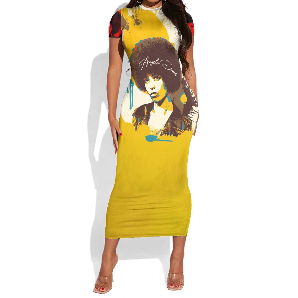 Angela Davis Short Sleeve Bodycon Dress Bold Pop Art Style Freedom Is a Constant Struggle Quote Civil Rights Activist TS04