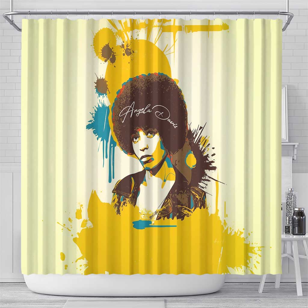 Angela Davis Shower Curtain Bold Pop Art Style Freedom Is a Constant Struggle Quote Civil Rights Activist - African Pride
