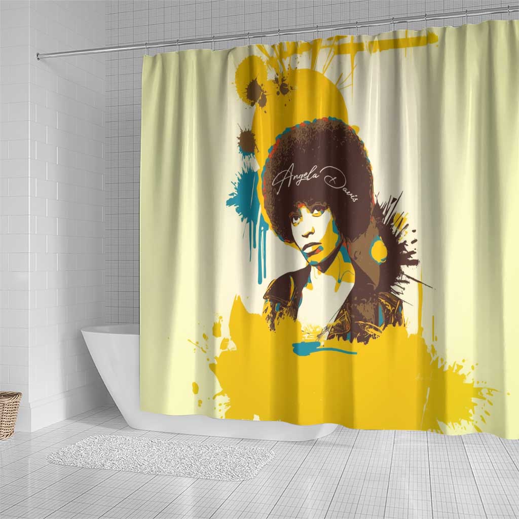 Angela Davis Shower Curtain Bold Pop Art Style Freedom Is a Constant Struggle Quote Civil Rights Activist - African Pride