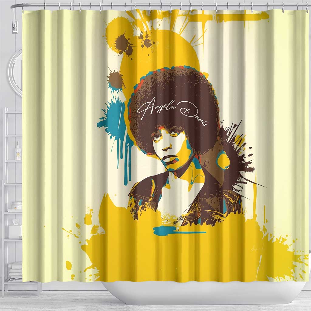 Angela Davis Shower Curtain Bold Pop Art Style Freedom Is a Constant Struggle Quote Civil Rights Activist - African Pride