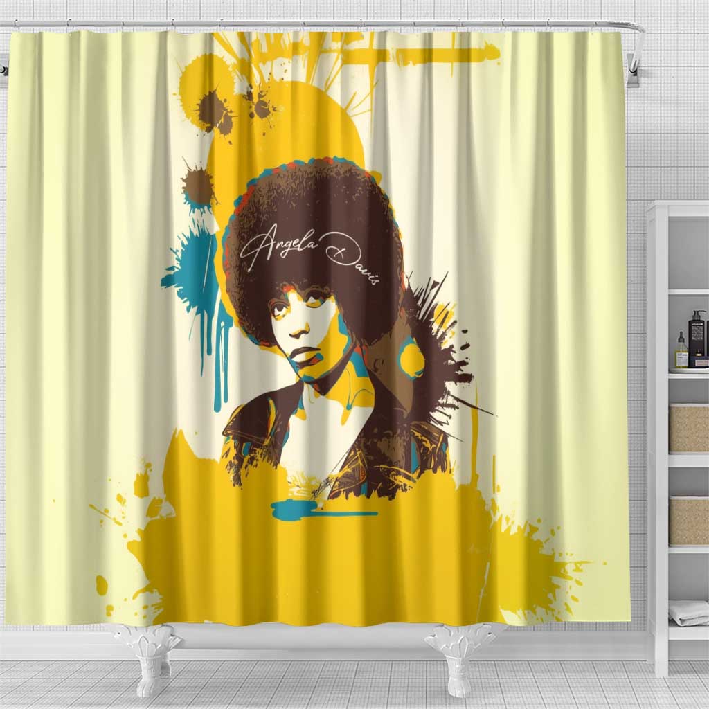 Angela Davis Shower Curtain Bold Pop Art Style Freedom Is a Constant Struggle Quote Civil Rights Activist - African Pride
