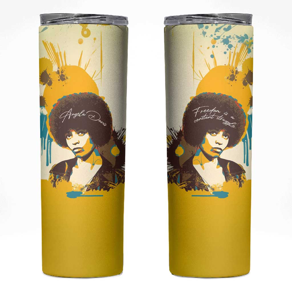 Angela Davis Skinny Tumbler Bold Pop Art Style Freedom Is a Constant Struggle Quote Civil Rights Activist - African Pride