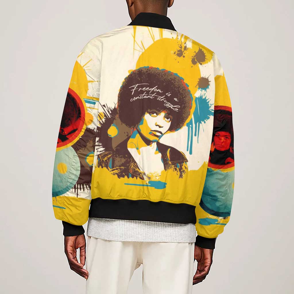 Angela Davis Sleeve Zip Bomber Jacket Bold Pop Art Style Freedom Is a Constant Struggle Quote Civil Rights Activist - African Pride