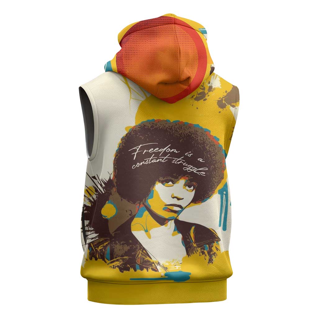 Angela Davis Sleeveless Hoodie Bold Pop Art Style Freedom Is a Constant Struggle Quote Civil Rights Activist - African Pride