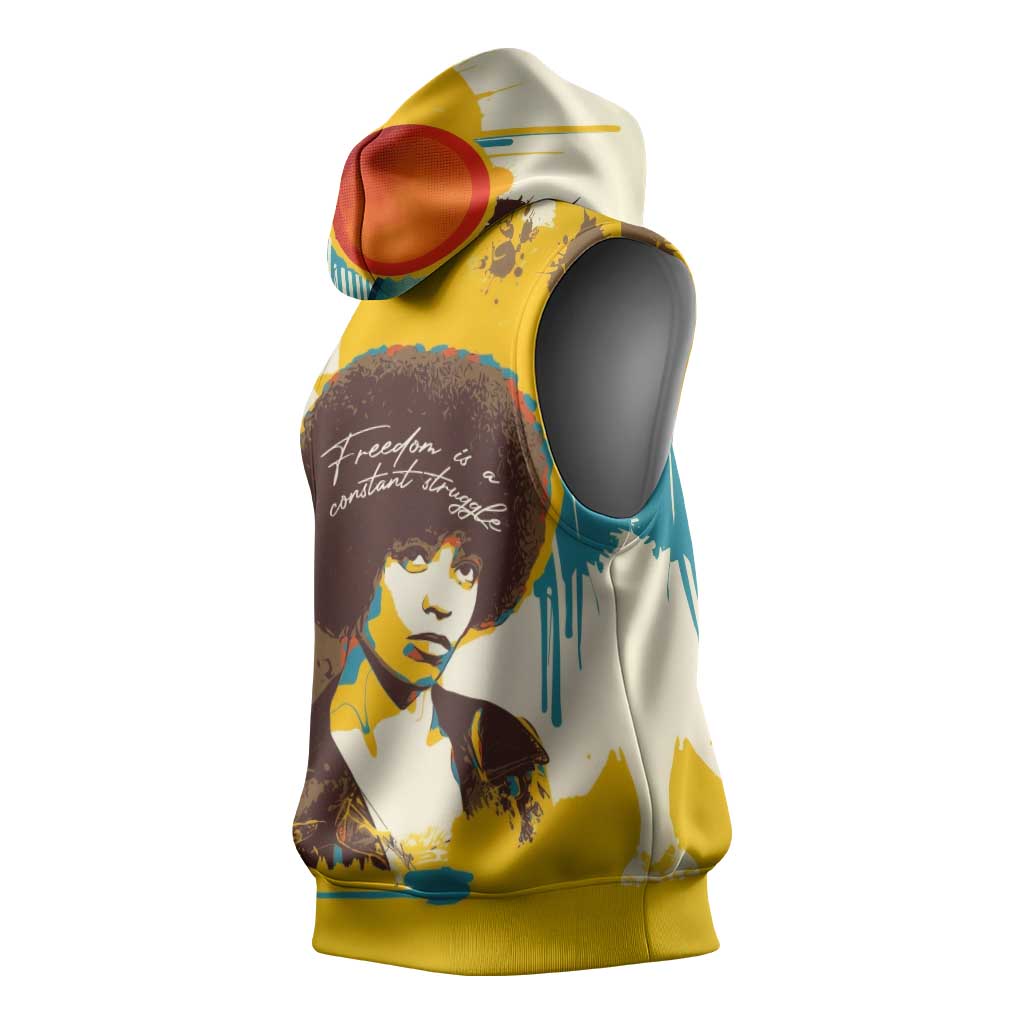 Angela Davis Sleeveless Hoodie Bold Pop Art Style Freedom Is a Constant Struggle Quote Civil Rights Activist - African Pride
