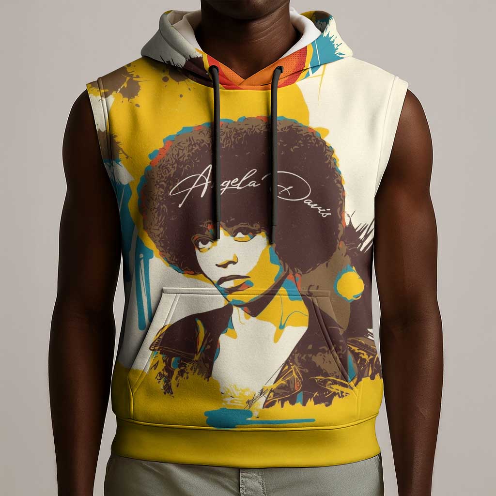 Angela Davis Sleeveless Hoodie Bold Pop Art Style Freedom Is a Constant Struggle Quote Civil Rights Activist - African Pride