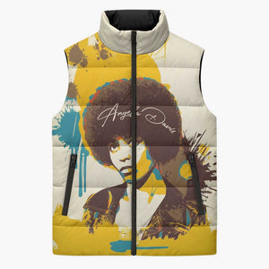 Angela Davis Sleeveless Puffer Jacket Bold Pop Art Style Freedom Is a Constant Struggle Quote Civil Rights Activist - African Pride