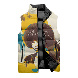 Angela Davis Sleeveless Puffer Jacket Bold Pop Art Style Freedom Is a Constant Struggle Quote Civil Rights Activist - African Pride