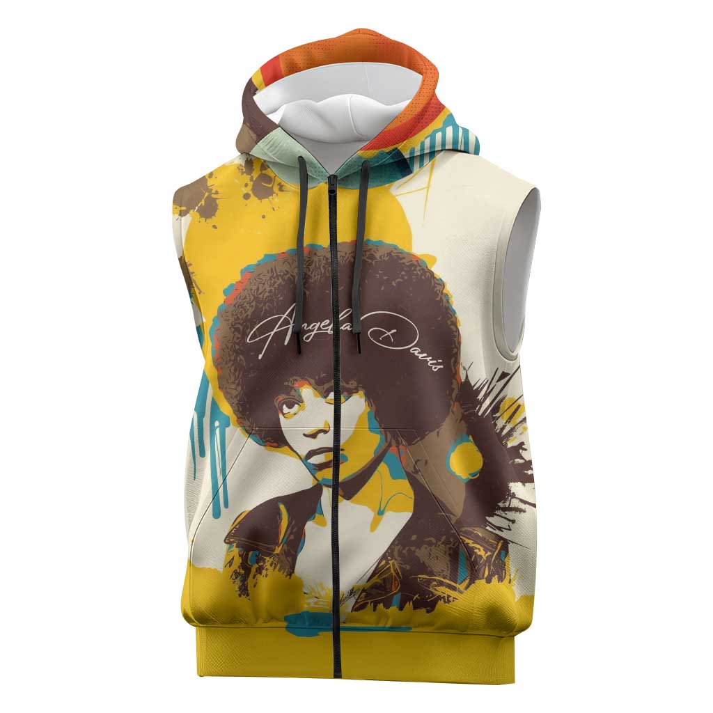 Angela Davis Sleeveless Zip Hoodie Bold Pop Art Style Freedom Is a Constant Struggle Quote Civil Rights Activist - African Pride