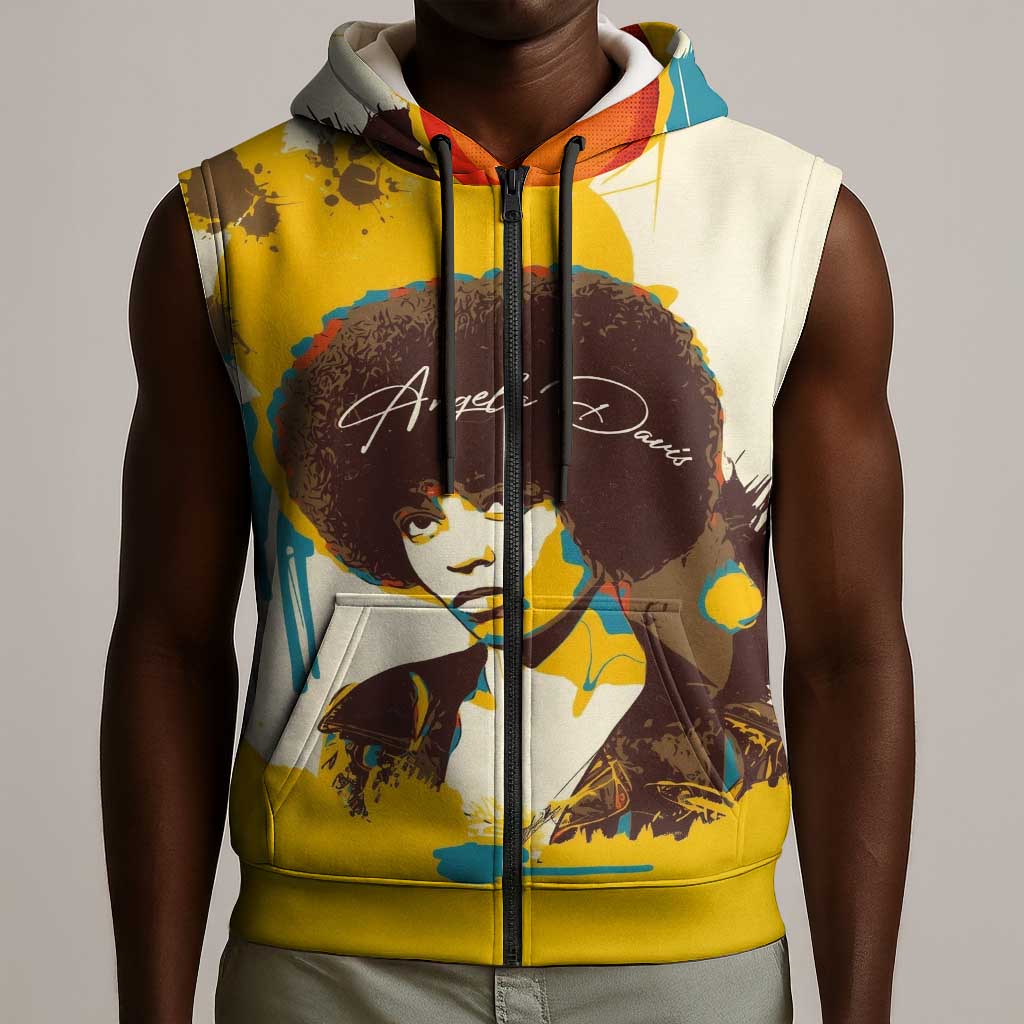 Angela Davis Sleeveless Zip Hoodie Bold Pop Art Style Freedom Is a Constant Struggle Quote Civil Rights Activist - African Pride