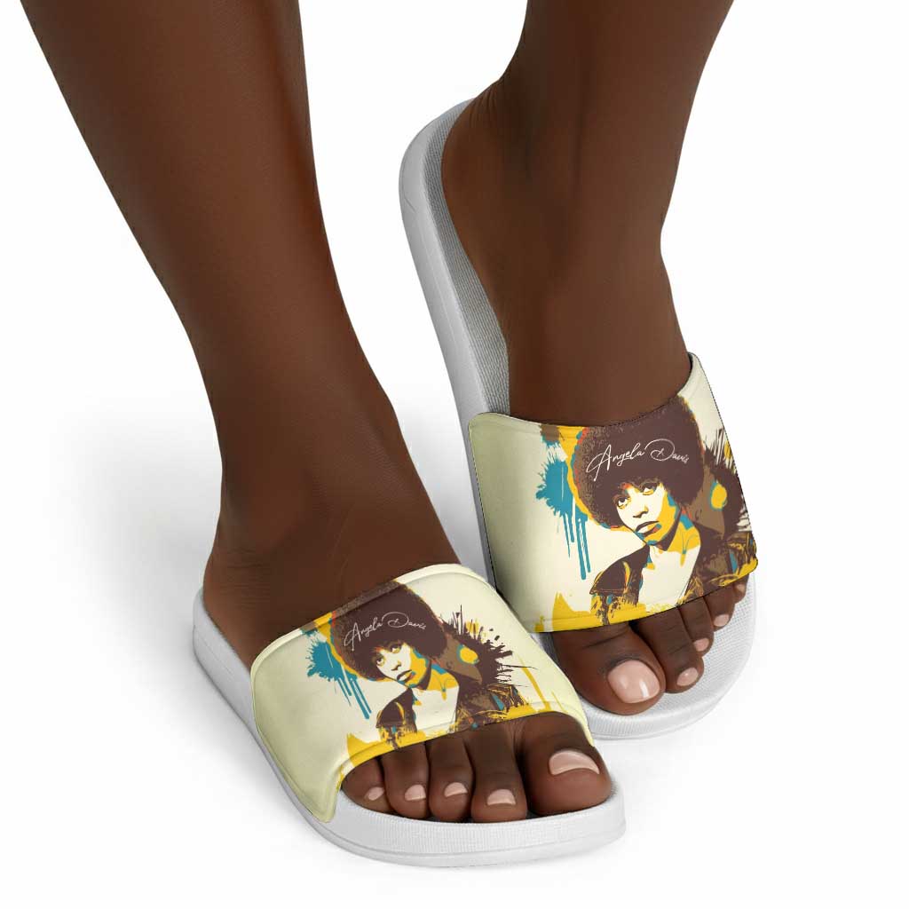 Angela Davis Slide Sandals Bold Pop Art Style Freedom Is a Constant Struggle Quote Civil Rights Activist - African Pride