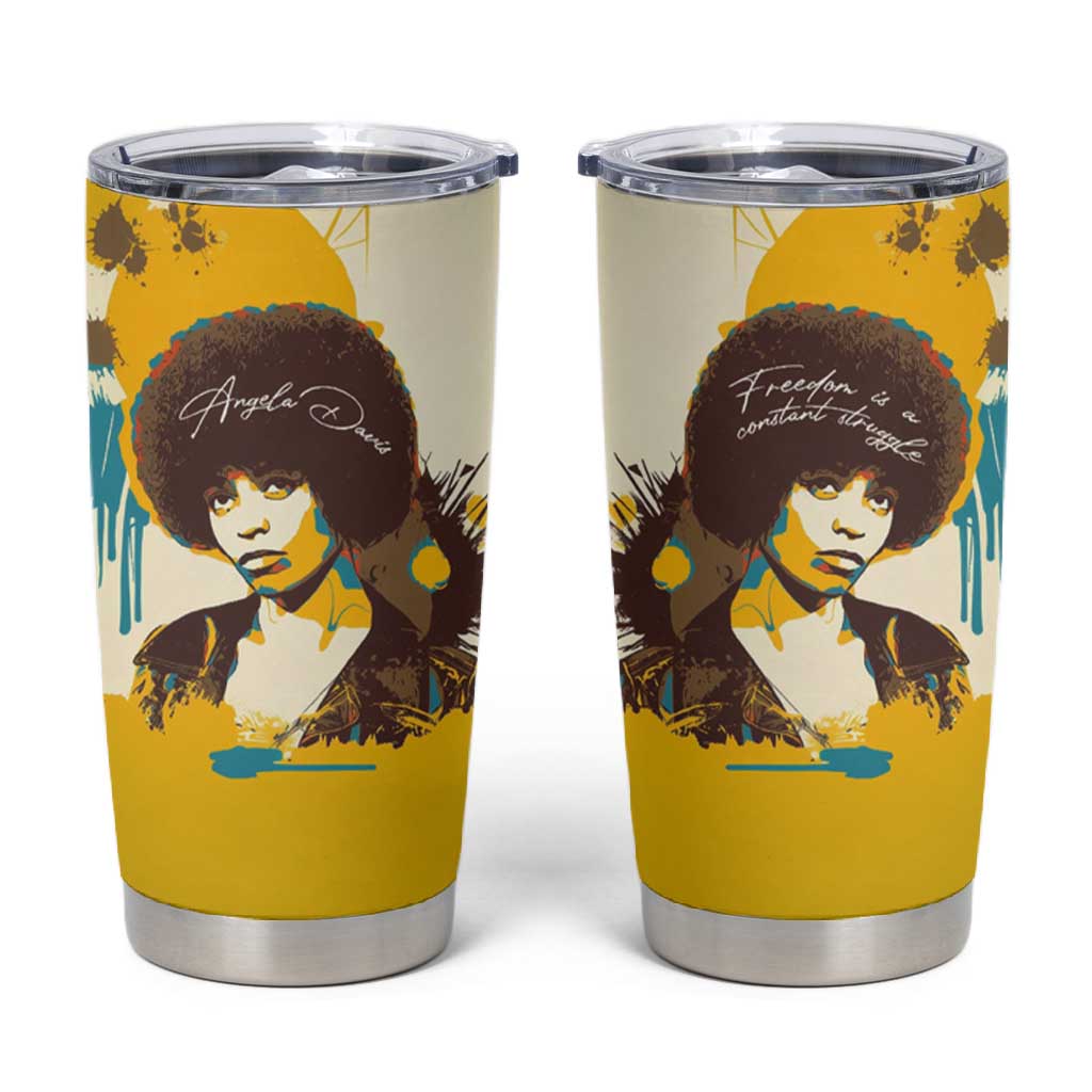 Angela Davis Tumbler Cup Bold Pop Art Style Freedom Is a Constant Struggle Quote Civil Rights Activist - African Pride