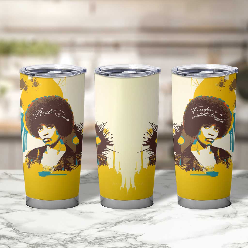 Angela Davis Tumbler Cup Bold Pop Art Style Freedom Is a Constant Struggle Quote Civil Rights Activist - African Pride
