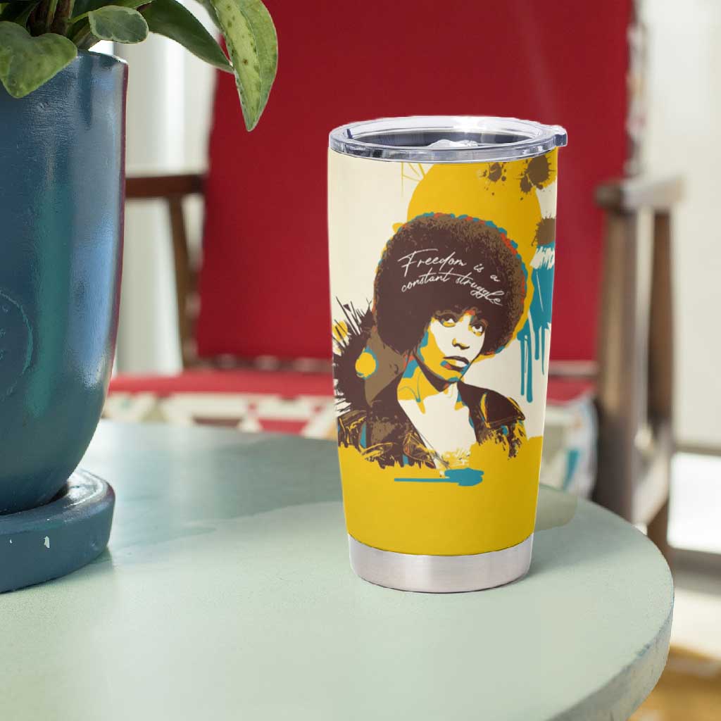Angela Davis Tumbler Cup Bold Pop Art Style Freedom Is a Constant Struggle Quote Civil Rights Activist - African Pride