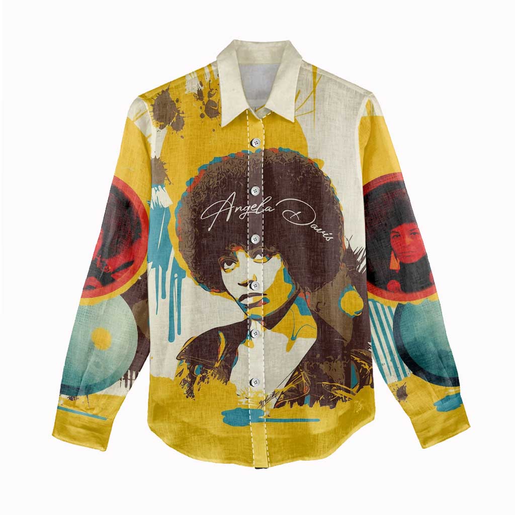 Angela Davis Women Casual Shirt Bold Pop Art Style Freedom Is a Constant Struggle Quote Civil Rights Activist - African Pride