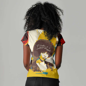 Angela Davis Women V-Neck T-Shirt Bold Pop Art Style Freedom Is a Constant Struggle Quote Civil Rights Activist TS04