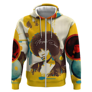 Angela Davis Zip Hoodie Bold Pop Art Style Freedom Is a Constant Struggle Quote Civil Rights Activist - African Pride