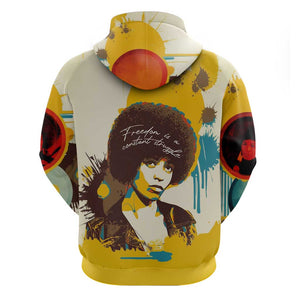 Angela Davis Zip Hoodie Bold Pop Art Style Freedom Is a Constant Struggle Quote Civil Rights Activist - African Pride
