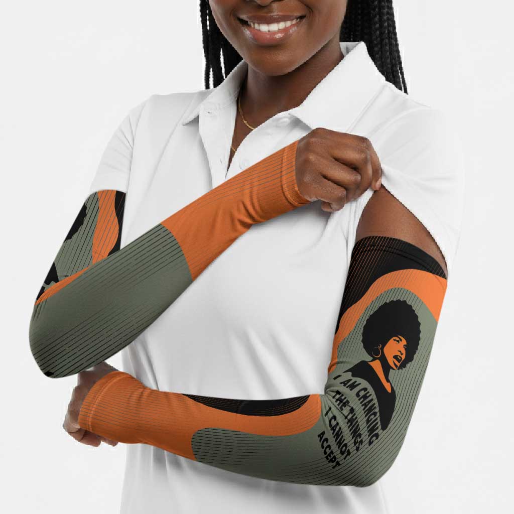 Angela Davis Arm Sleeves Retro Graphic Design I Am Changing the Things I Cannot Accept Quote Civil Rights Empowerment Tribute - African Pride