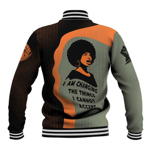 Angela Davis Baseball Jacket Retro Graphic Design I Am Changing the Things I Cannot Accept Quote Civil Rights Empowerment Tribute - African Pride