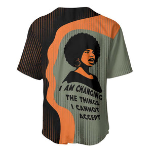 Angela Davis Baseball Jersey Retro Graphic Design I Am Changing the Things I Cannot Accept Quote Civil Rights Empowerment Tribute TS04