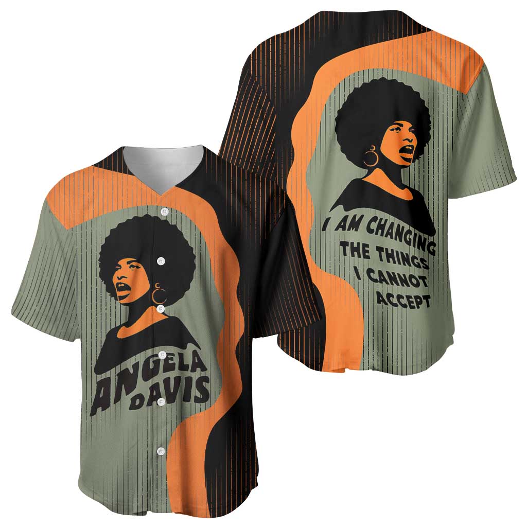 Angela Davis Baseball Jersey Retro Graphic Design I Am Changing the Things I Cannot Accept Quote Civil Rights Empowerment Tribute TS04
