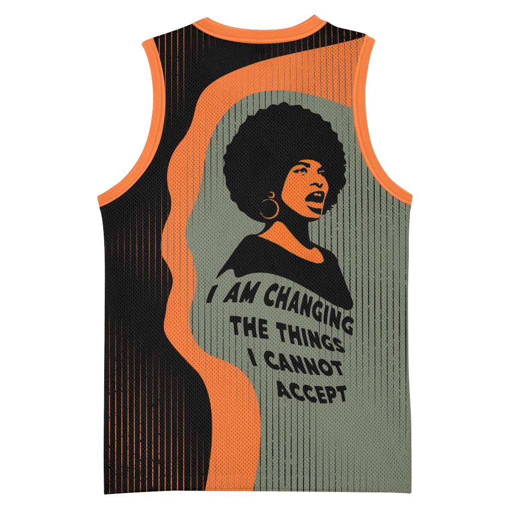 Angela Davis Basketball Jersey Retro Graphic Design I Am Changing the Things I Cannot Accept Quote Civil Rights Empowerment Tribute - African Pride
