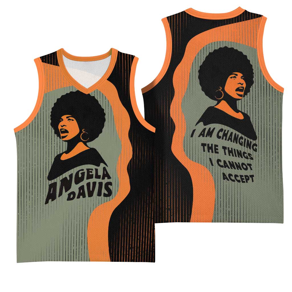 Angela Davis Basketball Jersey Retro Graphic Design I Am Changing the Things I Cannot Accept Quote Civil Rights Empowerment Tribute - African Pride