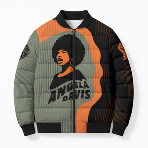 Angela Davis Bomber Puffer Jacket Retro Graphic Design I Am Changing the Things I Cannot Accept Quote Civil Rights Empowerment Tribute - African Pride