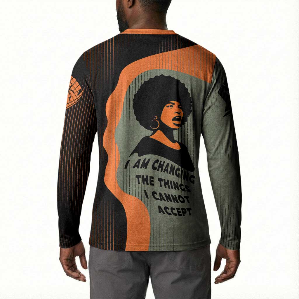 Angela Davis Button Sweatshirt Retro Graphic Design I Am Changing the Things I Cannot Accept Quote Civil Rights Empowerment Tribute