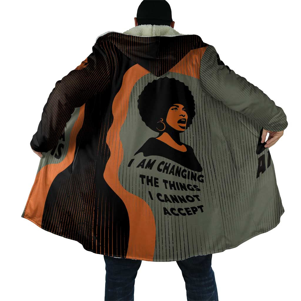 Angela Davis Cloak Retro Graphic Design I Am Changing the Things I Cannot Accept Quote Civil Rights Empowerment Tribute - African Pride