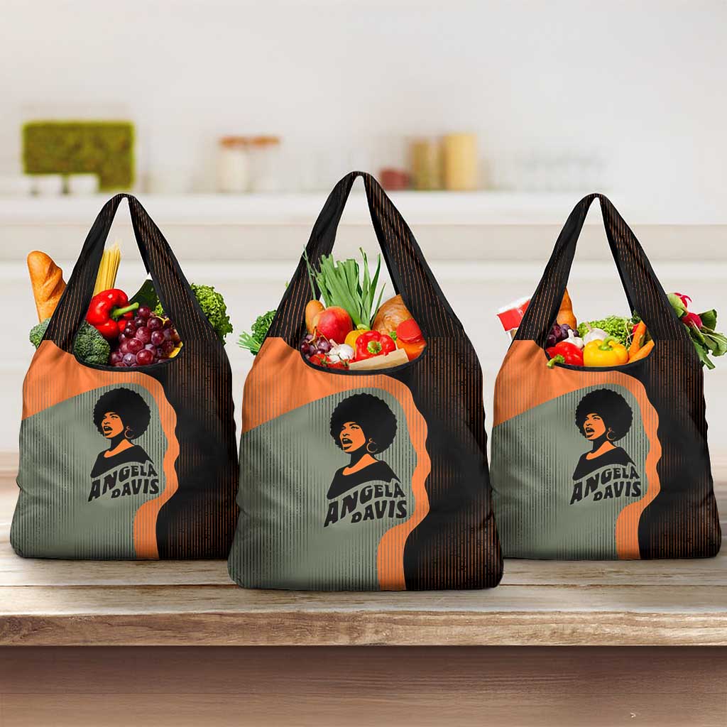 Angela Davis Grocery Bag Retro Graphic Design I Am Changing the Things I Cannot Accept Quote Civil Rights Empowerment Tribute - African Pride