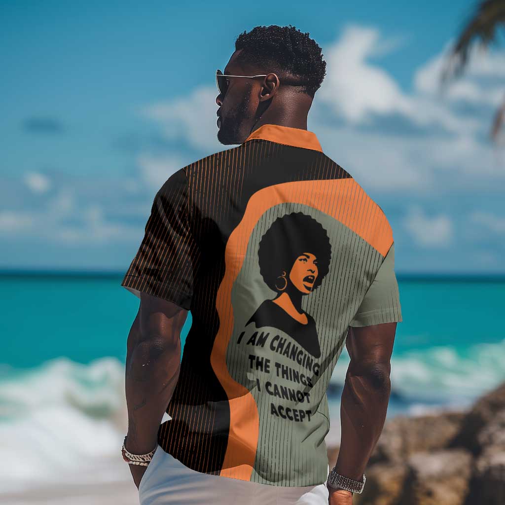 Angela Davis Hawaiian Shirt Retro Graphic Design I Am Changing the Things I Cannot Accept Quote Civil Rights Empowerment Tribute TS04