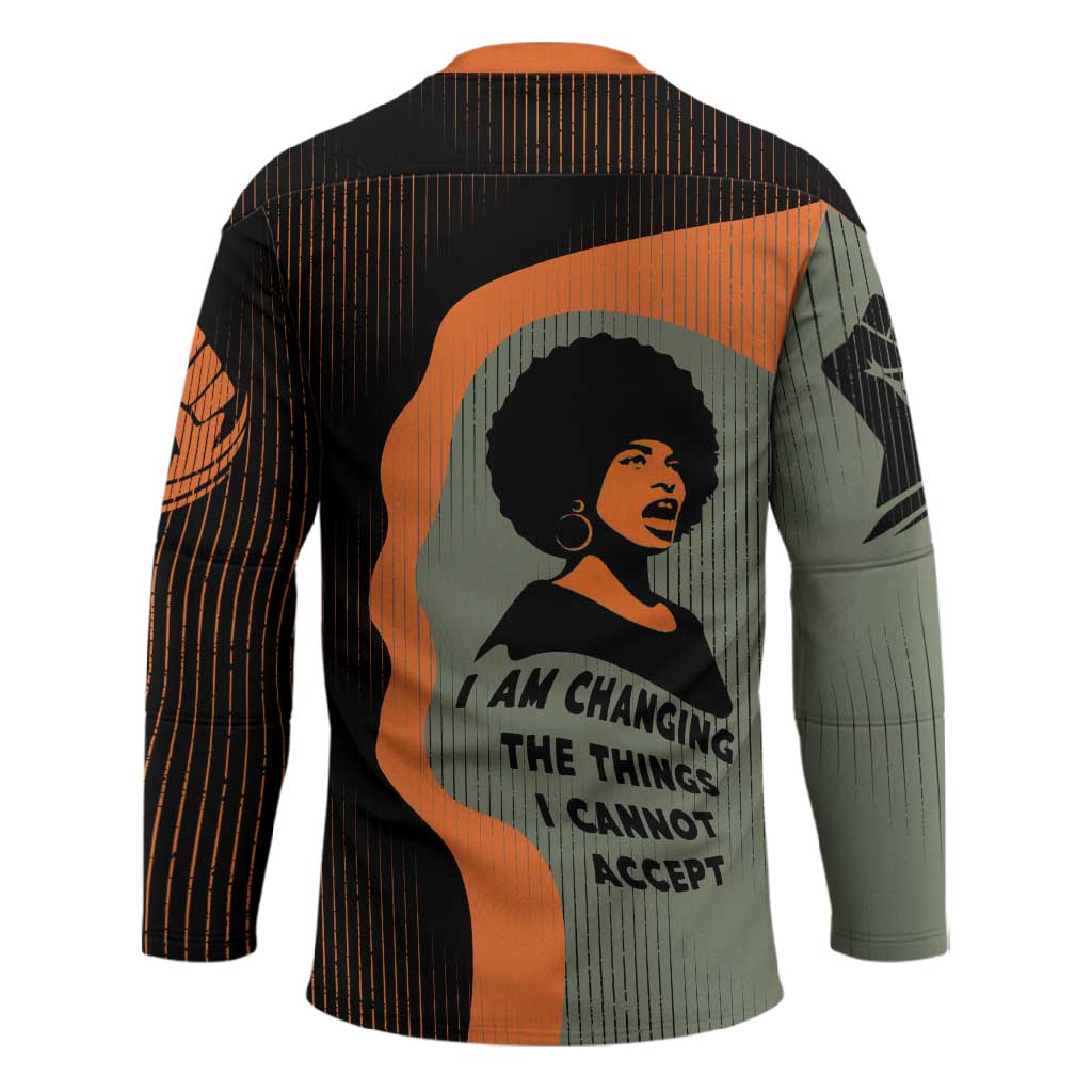 Angela Davis Hockey Jersey Retro Graphic Design I Am Changing the Things I Cannot Accept Quote Civil Rights Empowerment Tribute - African Pride