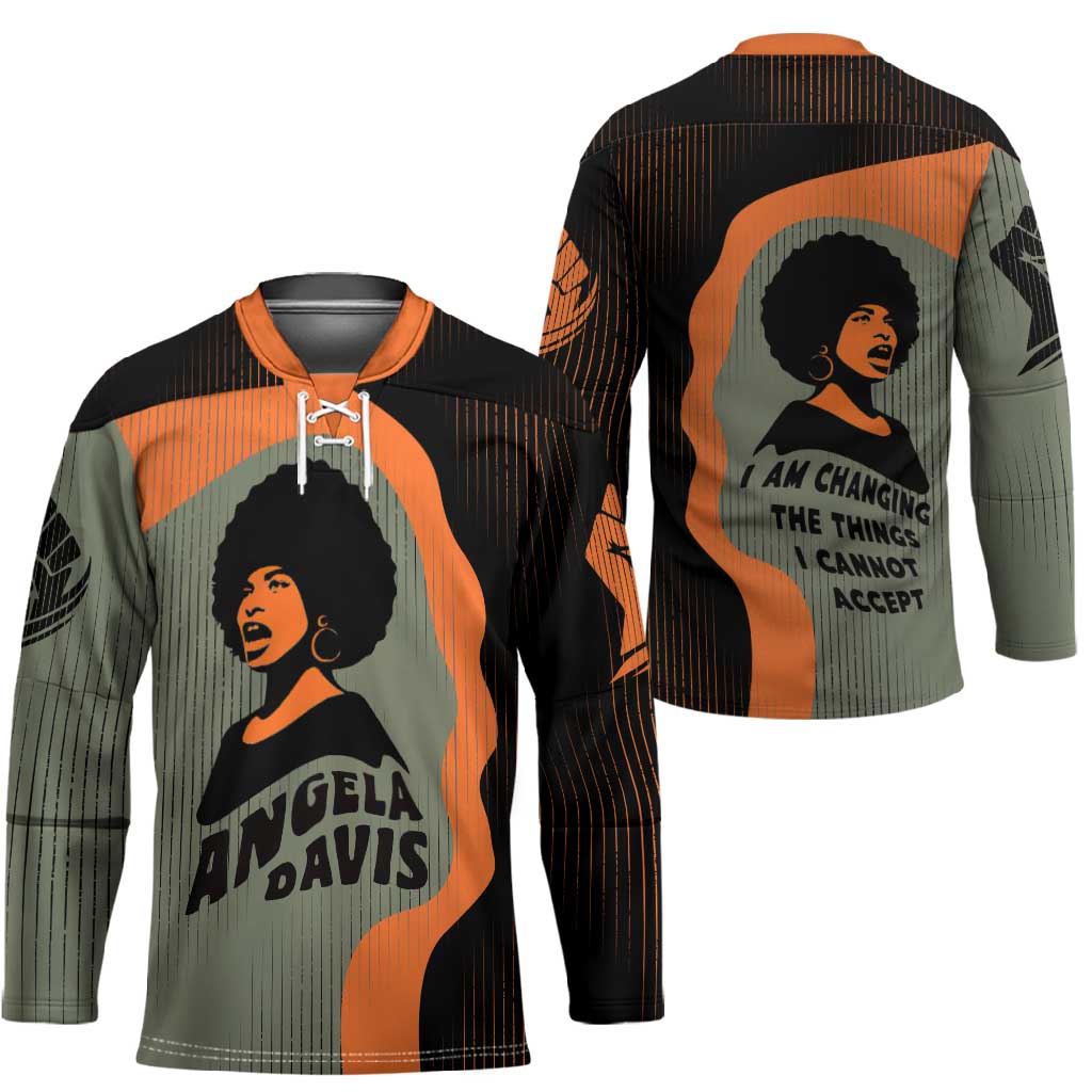 Angela Davis Hockey Jersey Retro Graphic Design I Am Changing the Things I Cannot Accept Quote Civil Rights Empowerment Tribute - African Pride